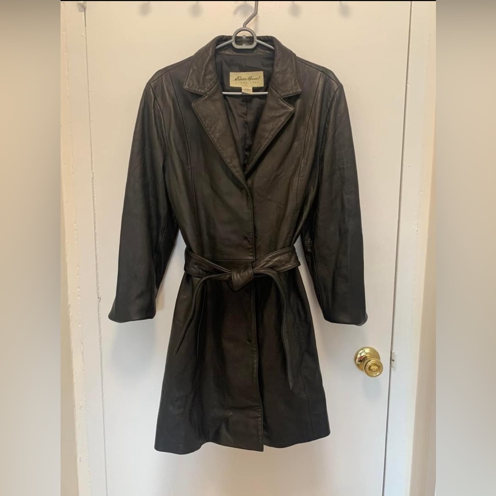 Eddie Bauer Lambskin Leather Jacket Waist Tie Medium